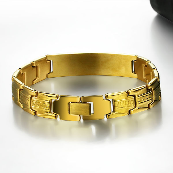 2014 New Fashion Men Gift Jewelry 18K Gold Plated Strand Bracelets Stainless Steel Rock Chain Bangels