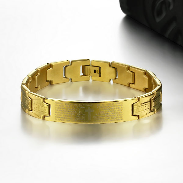 2014 New Fashion Men Gift Jewelry 18K Gold Plated Strand Bracelets Stainless Steel Rock Chain Bangels