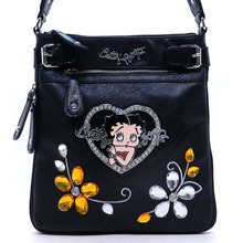 Classic Betty Boop Messenger Bag w/ Flower Gemstone & Rhinestone Heart