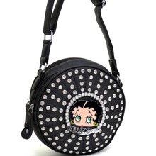 Betty Boop Cylinder Messenger Bag with Rhinestones and Stud Accent