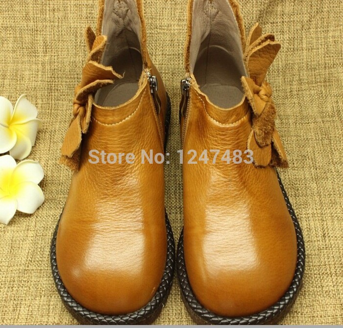 New fashion or Granny Chic Genuine Calf Leather National Flavor Short Boots Shoes Comfortable Footwear Bohemian