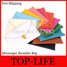 Colorful 2014 Women Motorcycle vintage envelope bag shoulder bag messenger bag day Leater PU clutch chain mortise lock Lady bag