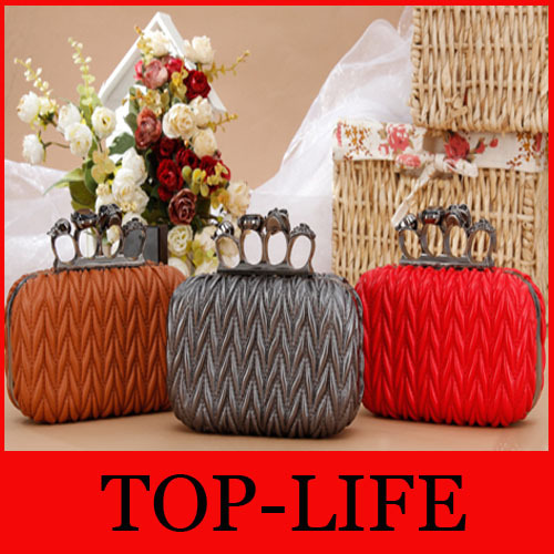Skull Ring Bag Vintage Day Clutch Pleated Bubble Box Chain One Shoulder Cross Body Women s