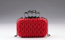 Skull Ring Bag Vintage Day Clutch Pleated Bubble Box Chain One Shoulder Cross Body Women s