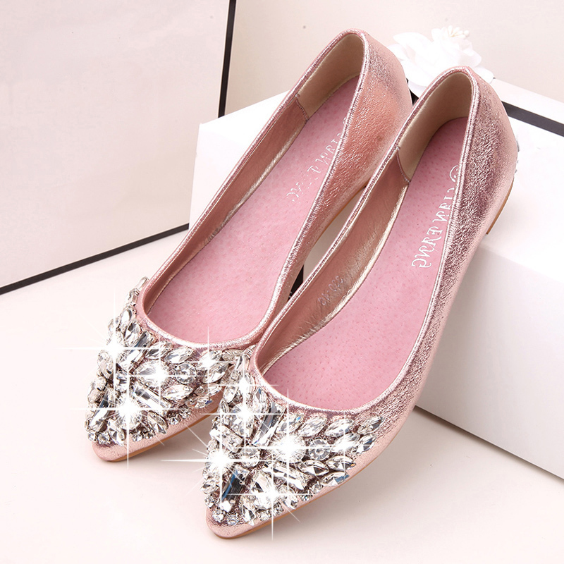 Women s flat shoes crystal casual shoes rhinestone 2014 autumn single shoes shallow mouth pointed toe