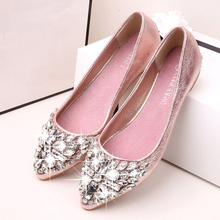 Women’s flat shoes crystal casual shoes rhinestone 2014 autumn single shoes shallow mouth pointed toe shoes