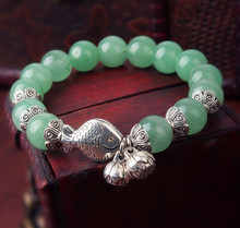 Free shipping The new 2014 10 mm dongling year after year have fish natural crystal jade bracelet bracelets bangles