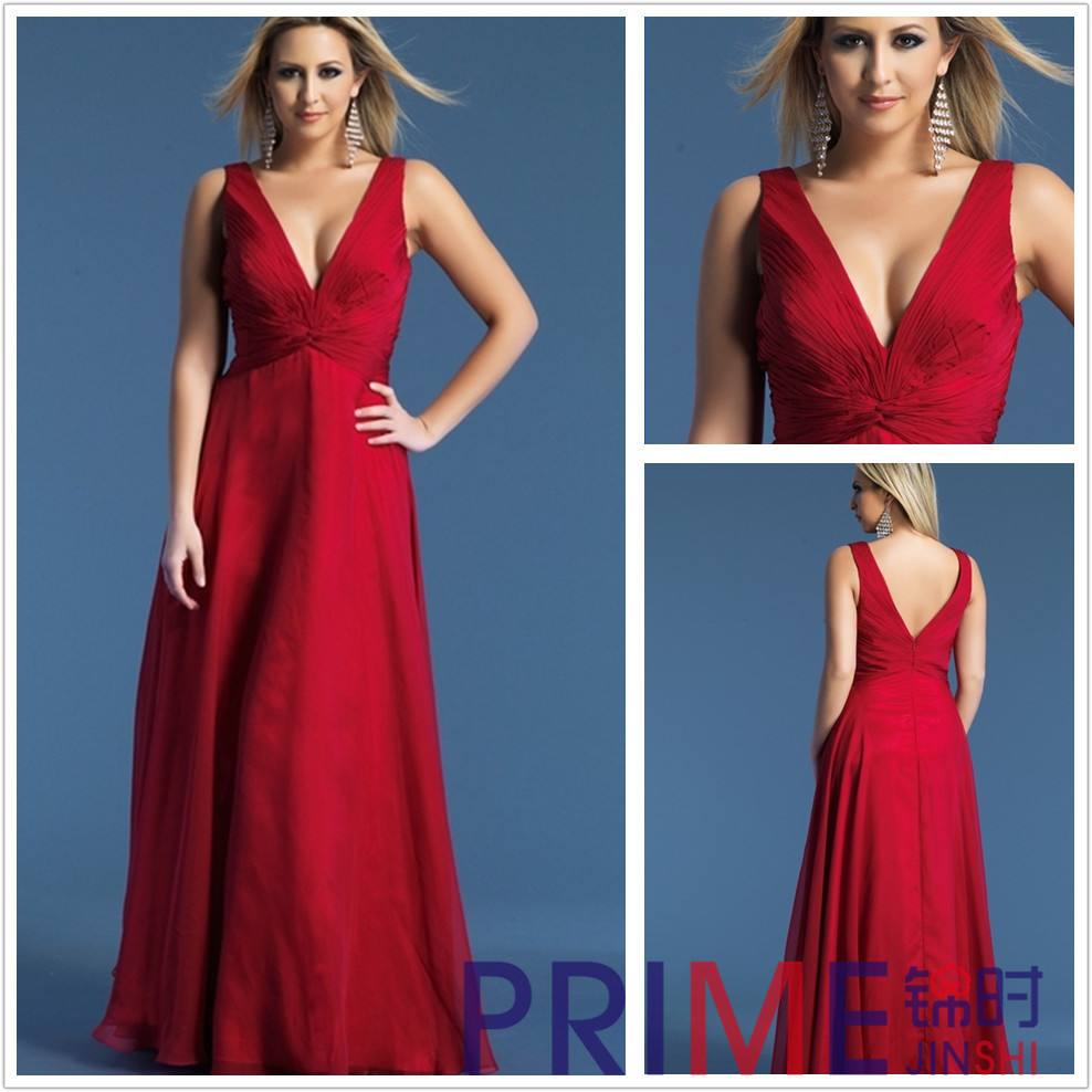 PRIME-JS-2014-Cheap-Deep-V-Neck-Long-Prom-Dresses-Chiffon-Pleat-A-line ...