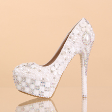 2014 white pearl wedding shoes water white wedding shoes high-heeled platform thin heels round toe shallow mouth formal dress