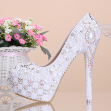 White flower pearl crystal wedding shoes rhinestone ultra high heels wedding formal dress shoes