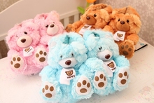 Super cute 1 pair cartoon plush doll happy teddy bear winter warm heel cover home floor slippers children creative toy girl gift