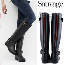 Punk zipper heel riding boots water shoes cool red hasp high zipper boots riding boots rain boots