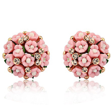 2014 New Arrive Fashion Design  Earrings  For Women Jewelry Ceramic Flower  Rhinestone Stud Earrings Brincos
