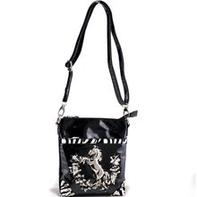 Women’s Western Messenger Bag with Zebra Trim and Stallion Emblem
