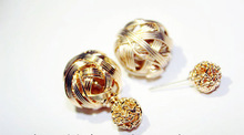 Hot Selling New 2014 Fashion Double Sides Pearl Earring Two Gold Ball Stud Earrings For Girls