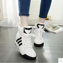 2014 New Brand Student Hidden Increasing Flat High Top Women Cavas Shoes Sneakers Platform Sneakers