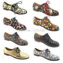 2014 fashion vintage floral print shoes genuine leather liner flat heel flat female leopard print shoes plus size shoes