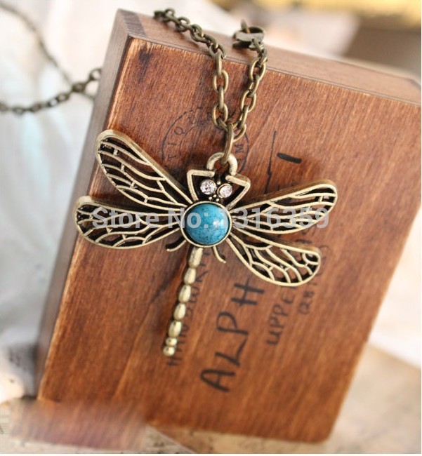 L063 Jewelry wholesale factory cheap Hot Restore ancient ways dragonfly hollow out necklace female for women