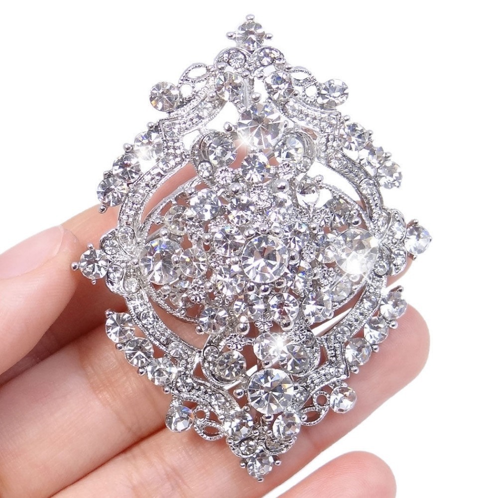 2 4 Wedding Bouquet Brooches Cute Flower Brooch Broach Pins Clear Rhinestone Crystals Costume Jewelry Free
