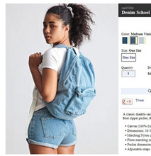 FREE SHIPPING American Apparel fashion brief vintage retro finishing water wash denim AA backpack school bag for men&woman