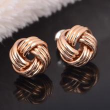 2014 New Design Love Knot Post Stud Earrings Gold Colour Filled Earring For Women Jewelry Free