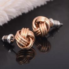 2014 New Design Love Knot Post Stud Earrings Gold Colour Filled Earring For Women Jewelry Free