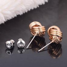 2014 New Design Love Knot Post Stud Earrings Gold Colour Filled Earring For Women Jewelry Free