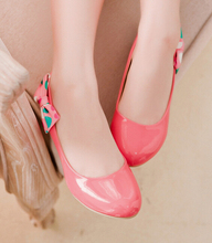 Free shipping 2014 fashion bow low to slope with spring candy color women s pumps size