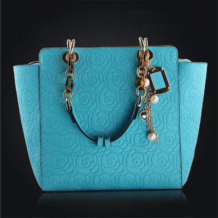 New 2015 Rose Pattern Women Handbag Fashion Women Leather Handbag Popular Shoulder Bag Genuine Leahter Tote