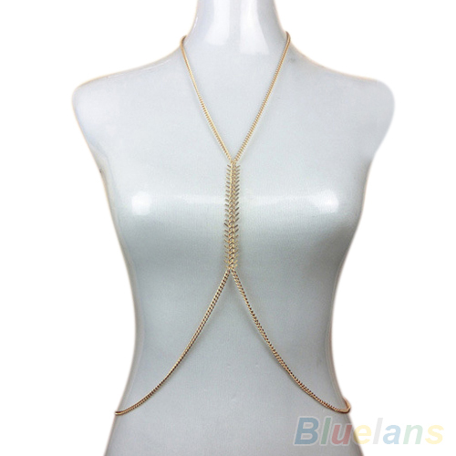 Women s Sexy Fishbone Harness Bikini Crossover Body Chain Waist Necklace Jewelry 1LEJ