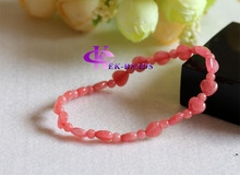 Genuine Natural Red Rhodochrosite Stretch Finished Bracelet Round beads 4mm Heart Beads 7mm Jewelry Beads Marriage