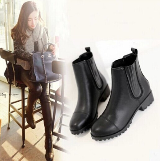 2014 Black British Style Martin Boots Women Ladies Flat Heels Single Boots Girls Students Autumn PU
