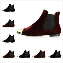 2014 Women’s New Arrival Gold Metallic Toe Genuine Leather Low Heel Ankle Boots,Ladies Black/Wine Red Suede Fashion Casual Shoes