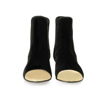 2014 Women s New Arrival Gold Metallic Toe Genuine Leather Low Heel GZ Boots Ladies Black
