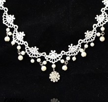 Free Shipping Fashion Bride Jewelry Rhinestone White Lace Necklace Z5T13 (minimal mixed style $5)