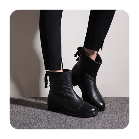 New genuine leather boots Cowhide women s ankle boots square heel fashion real leather motorcycle knight