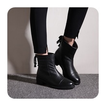New genuine leather boots Cowhide women’s ankle boots square heel fashion real leather motorcycle knight boots winter shoes