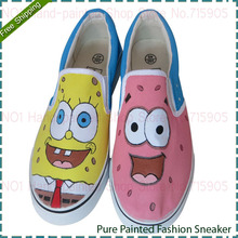 New 2014 Fashion Yellow Sponge Baby Style Female Sneakers Lovely Graffiti Hand Painted Lady Canvas Shoes
