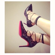 Pionted Closed Toe T Strap Cut out Genuine Leather Pumps Thin High Heels Women Fashion Party