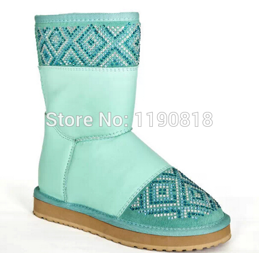 2014 new fashion women diamonds fur snow boots thick bottom leather ankle boot