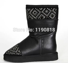 2014 new fashion women diamonds fur snow boots thick bottom leather ankle boot