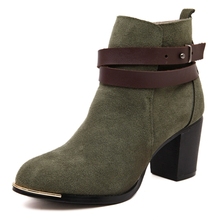 2014 New Arrival Genuine Leather Black Red Green Orange Buckle Fashion Mid Heel Women Girls Spring Autumn Martin Boots X700
