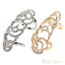 New Beautiful Fashion Silver Golden Color Joint Armor Knuckle Crystal Ring  B02