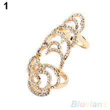 New Beautiful Fashion Silver Golden Color Joint Knuckle Crystal Ring B02 1KXQ