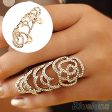 New Beautiful Fashion Silver Golden Color Joint Knuckle Crystal Ring B02 1KXQ