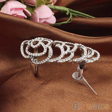New Beautiful Fashion Silver Golden Color Joint Knuckle Crystal Ring B02 1KXQ