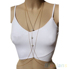 Bikini Beach Faux Pearl Harness Crossover Waist Women Belly Body Chain Body Jewelry 1MAJ