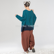 Jiqiuguer Original Design Long Sleeve Hand Applique Front Round Neck Blue Ombre Maxi Loose Women Batwing