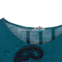 Jiqiuguer Original Design Long Sleeve Hand Applique Front Round Neck Blue Ombre Maxi Loose Women Batwing