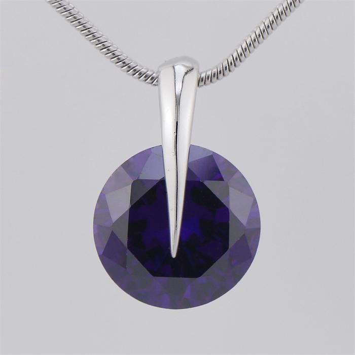 18K White Gold Plated Lavender Dark Purple Cupid Cut Round CZ Created Amethyst Small Charm Pendant